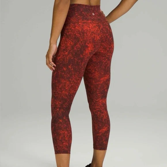Lululemon Legging Womens 6 Wunder Train Denim Wash Autumn Red Black - Picture 2 of 10